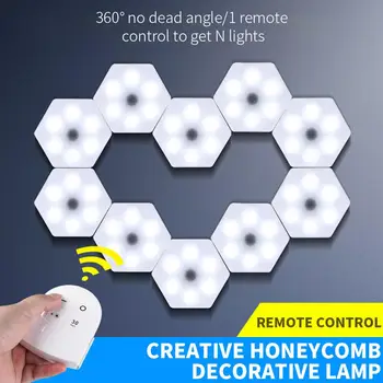 

DIY Wall Lamp Touch Switch Remote Control Creative Quantum LED Hexagonal Light Portable Cabinet Night Light Modular Wall Lampara