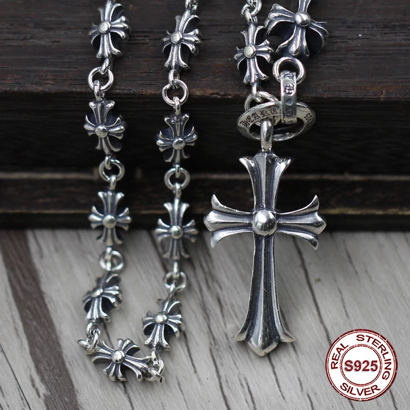 

Sterling Silver Necklace Personality simple wild style mosaic of the Crusader flower pendant Classic couple style sweater chain