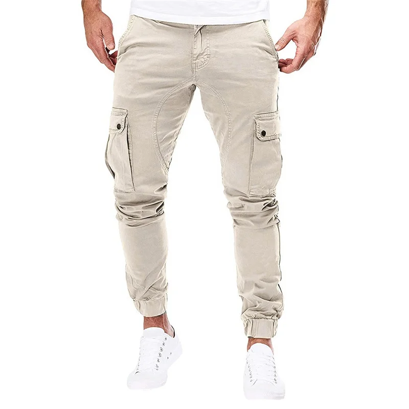 Khaki Мужские брюки-карго, уличная одежда, мужские однотонные комбинезоны с карманами, повседневные спортивные рабочие брюки с карманами, повседневные брюки, pantalon chandal hombre - Цвет: Khaki