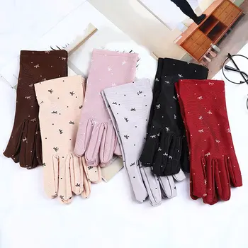 

Women's Fashion Cotton Summer Gloves Printed Lace Gloves Anti-Skid Sun Protection thin Driving Gloves Bows Women Gloves
