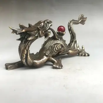 

CHINESE OLD PURE COPPER HAND-CARVED PROPITIOUS DRAGON PLAY PEARL STATUE