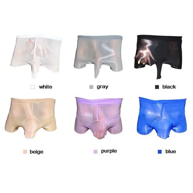 

High Waist Nylon Glossy Shiny Sheer Stretchy Boxer Brief with Cock Pouch Sissy Fetish Slimming Underwear Sexy Lingerie