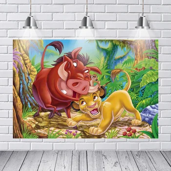 

Forest Cartoon Lion King Photography Backdrop for Photo Studio Boys 1st Birthday Party Backgrounds Customized 7x5ft Photo Studio
