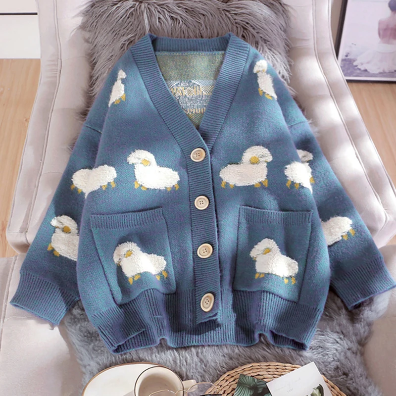 FREE SHIPPING Korean Knitting Sweater Sheep Cartoon Print JKP4773