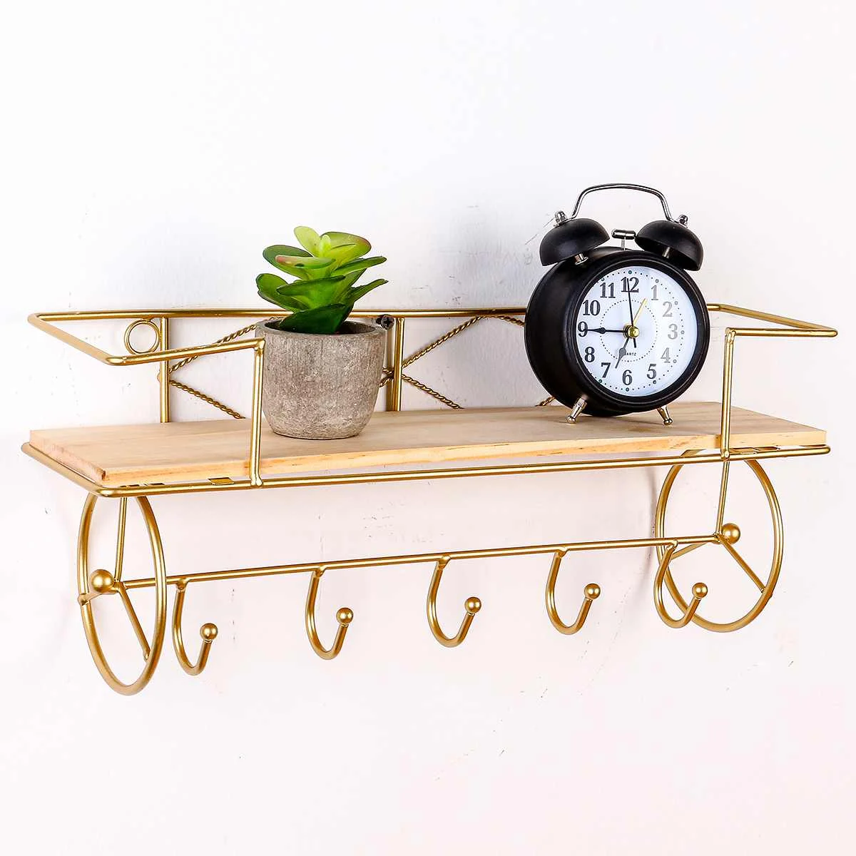 Золотой DIY настенные полки для хранения, деревянная железная настенная полка, настенный стеллаж для хранения, органайзер для кухни, спальни, украшение дома - Цвет: Золотой