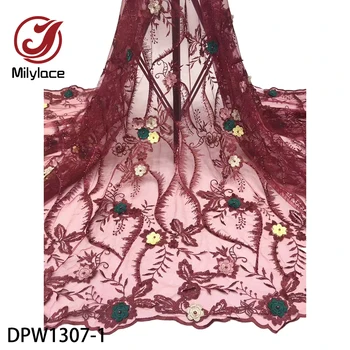 

2019 African Beaded Tulle Lace Fabric High High Quality 3D Lace Lace Embroidered Fabric Nigeria Wedding Dress Lace DPW1307