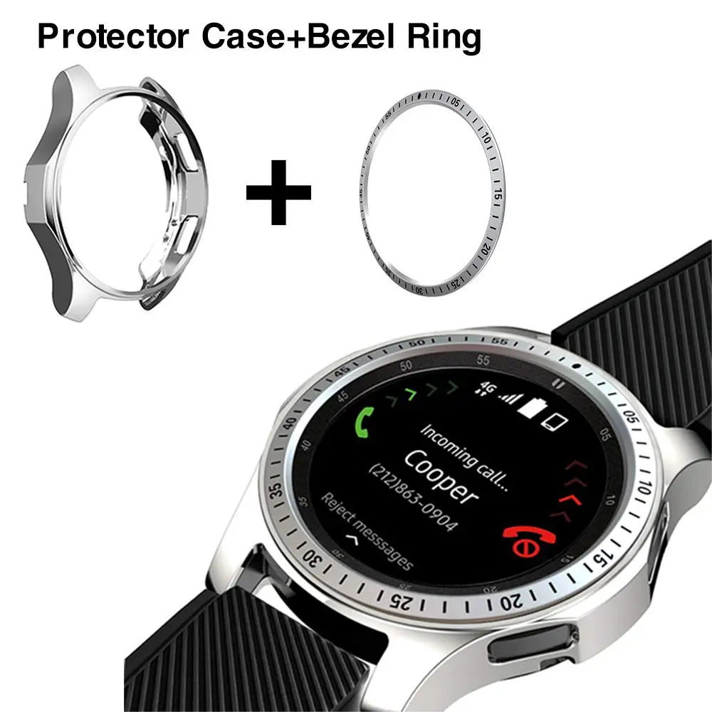 silver 1 2 шт. в упаковке для samsung Galaxy Watch, 46 мм, 42 мм, gear S3, ободок с кольцом, клейкая крышка, защита от царапин, ободок с петлей+ защитный чехол - Цвет: silver 1