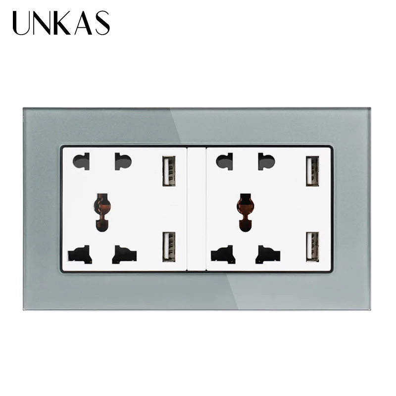 Универсальная Розетка UNKAS с 5 отверстиями и 4 USB интеллектуальным Индукционным зарядным портом для мобильных устройств, настенная розетка из закаленного стекла - Тип: Other