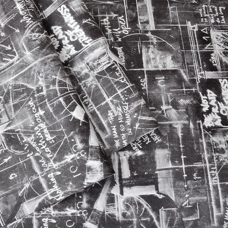 

Distinctive blackboard learning wall English letters black wallpaper Cafe bar restaurant retro industrial pvc wallpaper roll