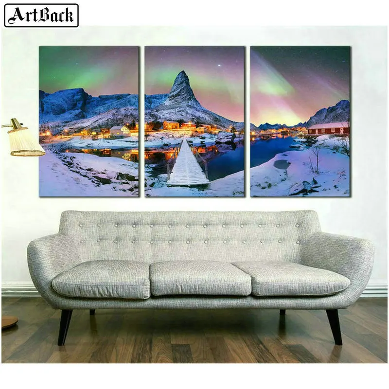 

Diamond painting winter landscape Arctic light snow mountain picture diamond mosaic home decoration