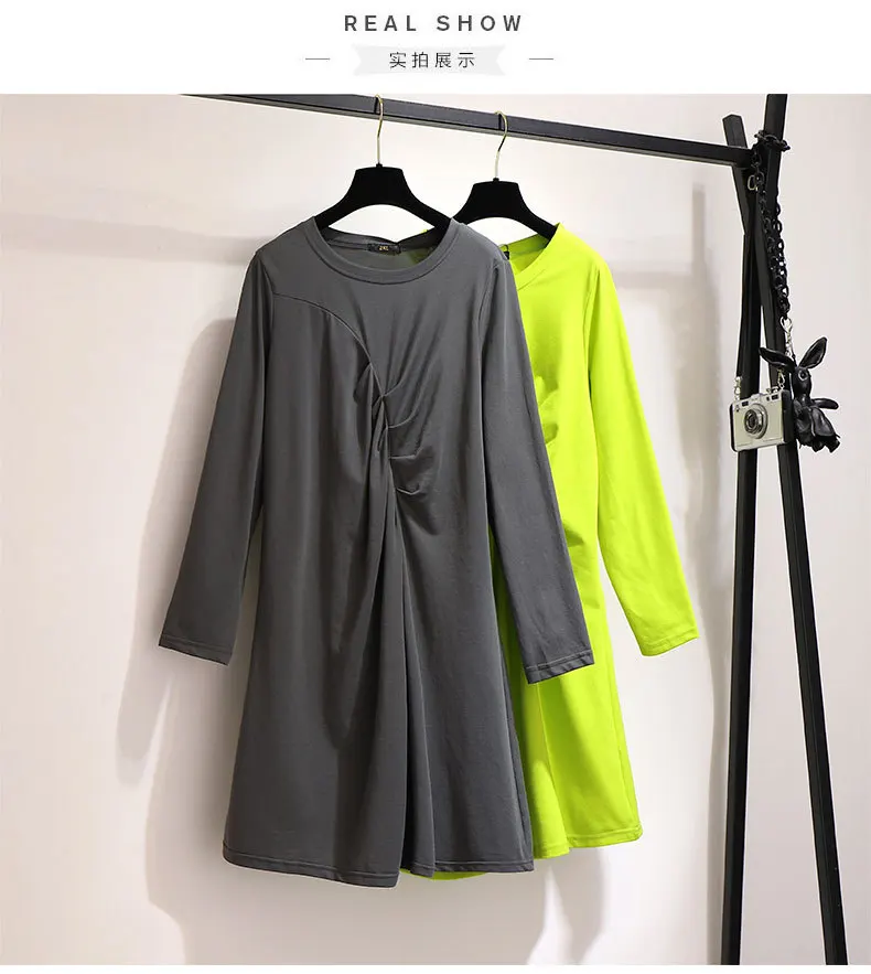 2XL-6XL осеннее женское платье большого размера Повседневное платье в Корейском стиле с длинными рукавами больших размеров женское платье 5XL платья большых размеров одежда