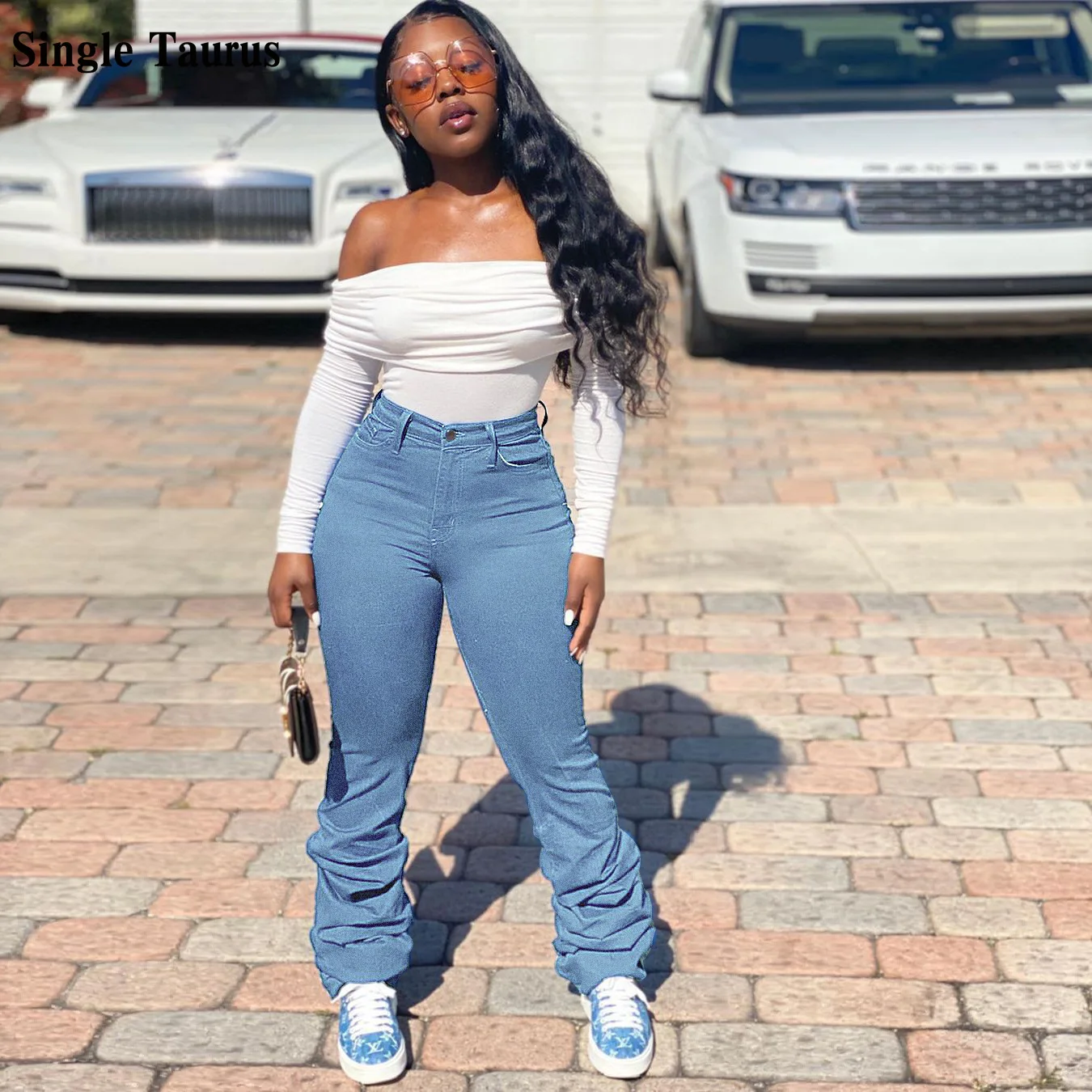 4XL 5XL Denim Blue Pants for Women 