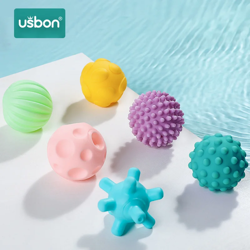 

Usbon 6pcs Baby Rubber Ball Soft Textured Ball Toy Capsule Ball Set Develop Tactile Senses Stress Training Massage Touch Ball