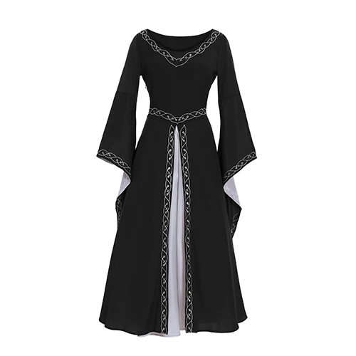 Costumebuy, средневековое платье, костюмы на Хэллоуин, для женщин, для косплея, Дворцовое благородное длинное платье, древнее платье принцессы с рукавами-колокольчиками - Цвет: black
