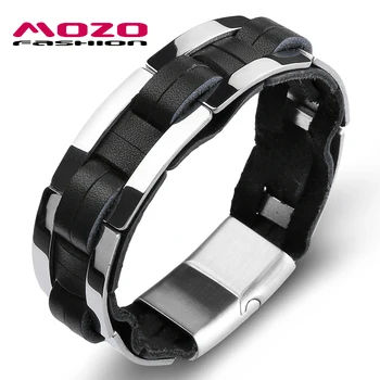 

Fashion Bangle Men Charm Simple Classic Bracelets Genuine Leather Bracelets Stainless Steel Magnet buckle men's Bracelet PS2140