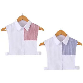 

Women Stripes Color Block Cotton Fake Collar Pointed Lapel Detachable Half-Shirt