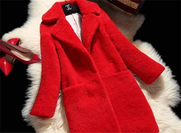 Специальное пальто из овечьей шерсти, Женская длинная куртка для стрижки овец, шерстяная ветровка одного поколения - Цвет: Big red