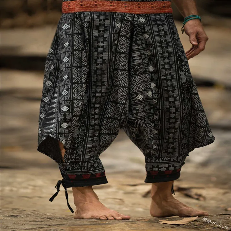 Мужские шаровары с традиционными принтами Thai Hill Tribe винтажные Свободные