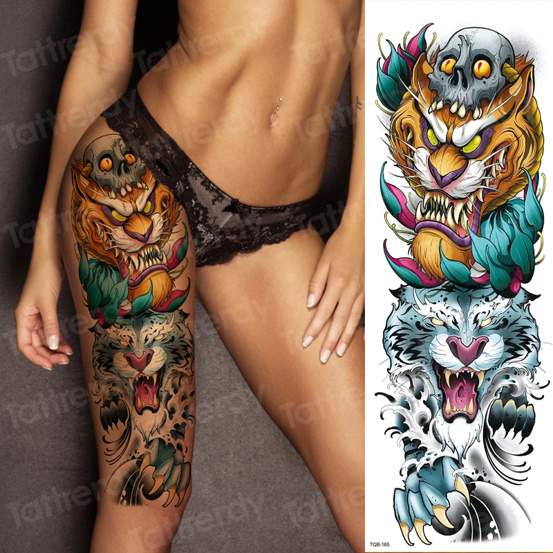 Tatuaje Temporal Sexy Para Mujeres Grandes Pierna Muslo Cuerpo Pegatinas Tatuaje Para Chicas Chicos Dragon Craneo De Tigre Manga De Tatuaje Para Brazo Patron Grande Tatuajes Temporales Aliexpress