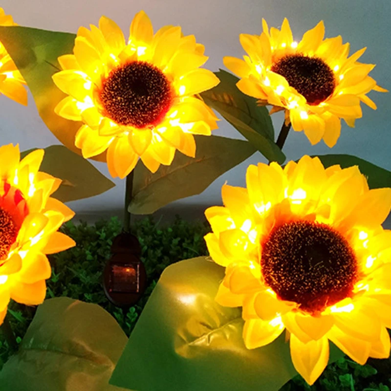 Outdoor Stake Solar Powered Sunflower Shaped Ip65 Waterproof