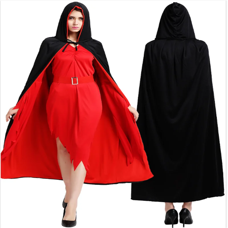 

80-150CM Match Mask 4 Size Halloween Cloak Adult Children Role Playing Black and Red Double-sided Hooded Grim Reaper Cloak