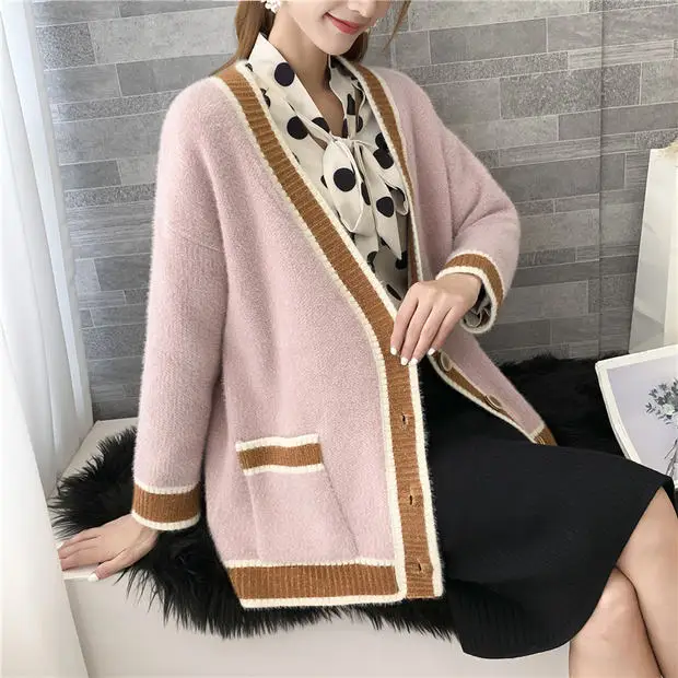 Распродажа, Blusas De Inverno Feminina, джемпер, кардиган, Feminino, 9457, вязаный кардиган с воротником, подходящим по цвету, с карманами, 70