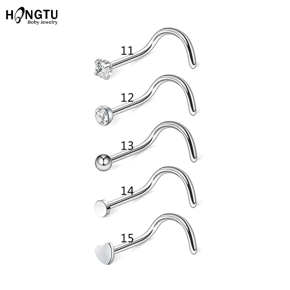 HONGTU Stainless Steel Nose Ring Studs Hoop for Women 20g Nose Ring CZ L Shape Nose Piercing Septum Piercing Body Jewelry Gift