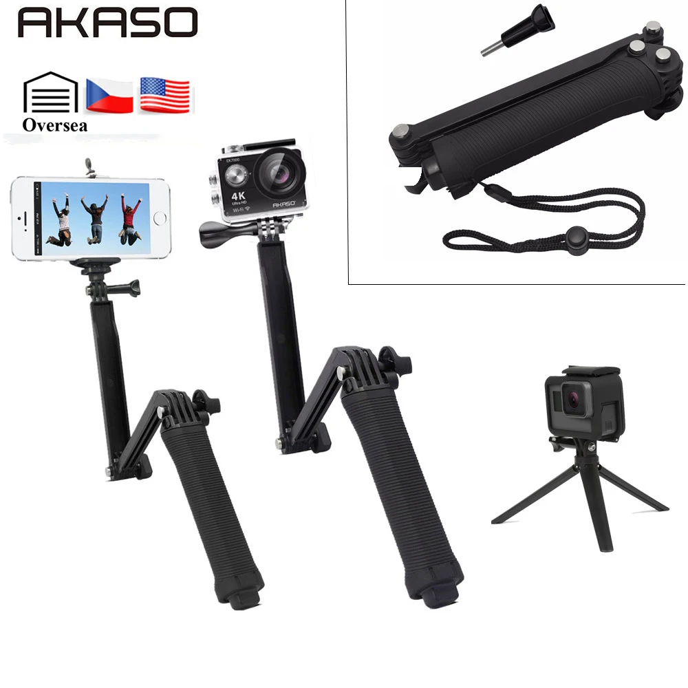 AKASO многофункциональные ручные штативы селфи палка 3 в 1 Выдвижной монопод селфи палка для iPhone samsung Спортивная камера