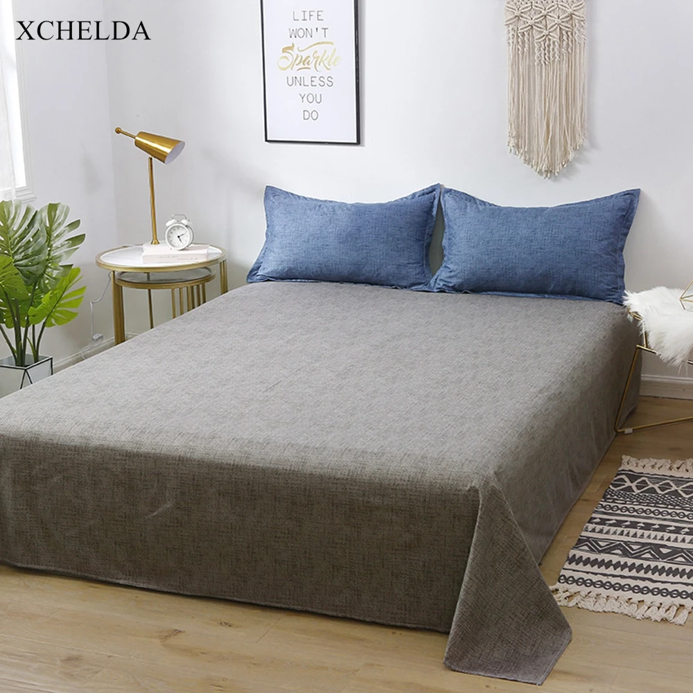 Luxury  Duvet Comforter Cover Bed Sheet set Double Queen King Size Bedding Set Solid Blue Cotton Adult linens Home Textile