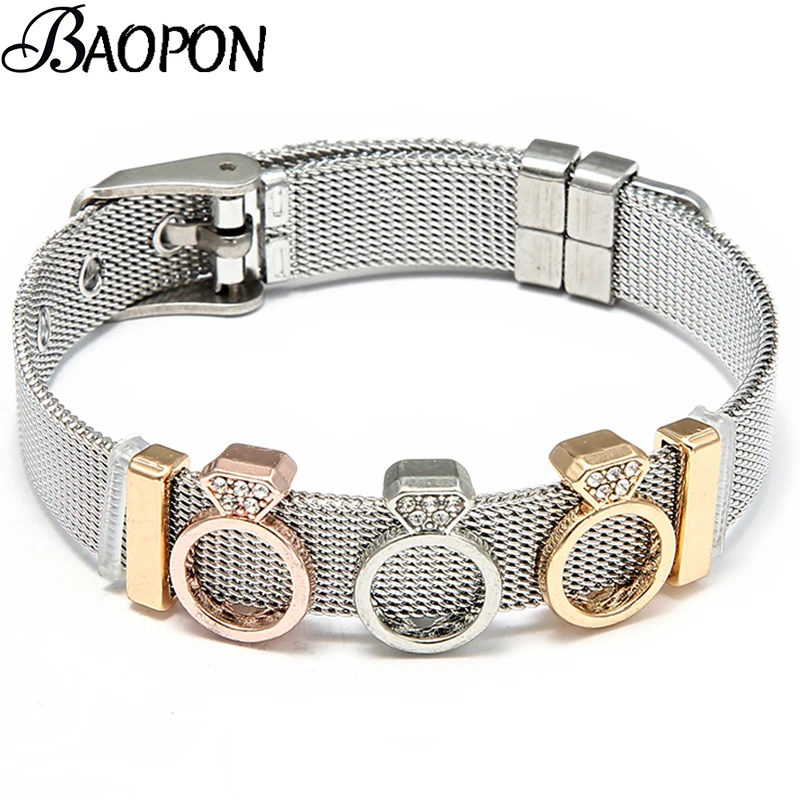 BAOPON благородные браслеты с бусинами в виде короны, сетчатые браслеты для женщин, браслеты с подвесками из нержавеющей стали, ювелирные изделия для влюбленных пар, подарок, 3 цвета