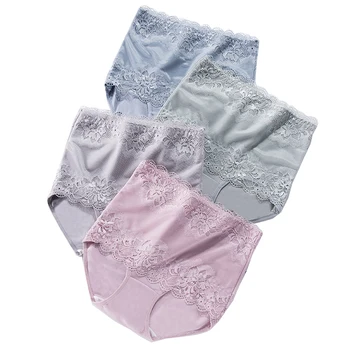 

New 4Pcs/lot High Waist Women's Panties Slimming Cotton Briefs Body Shapers Underwear Lady Sexy Lace Seamless Underpants
