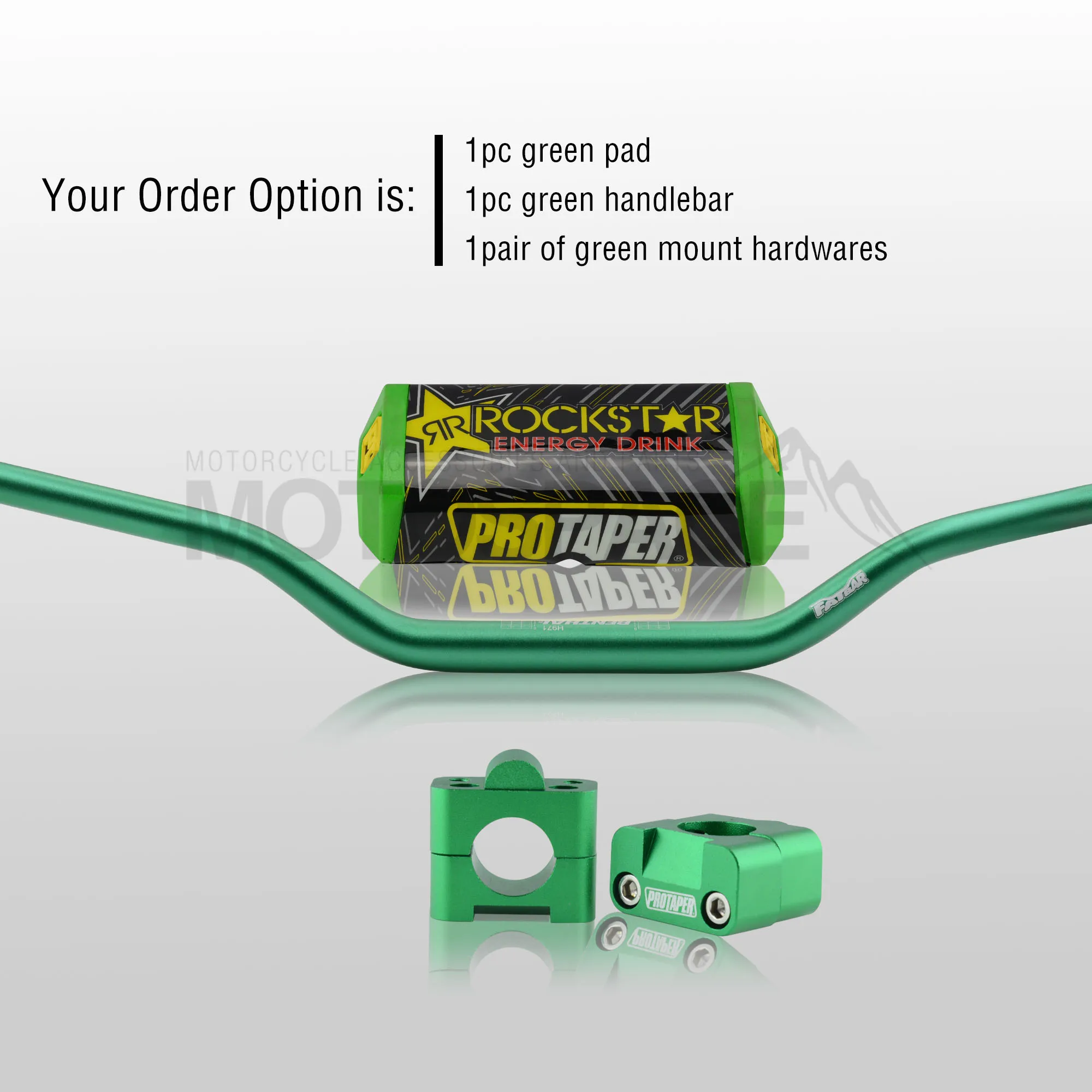 Green Combo3 Handlebar For Pro Taper Pack Bar 1-1/8" Renthal Fatbar Pads Grips Pit Pro Racing Dirt Pit Bike Motorcycle With CNC Adapter - Color: Green Combo3
