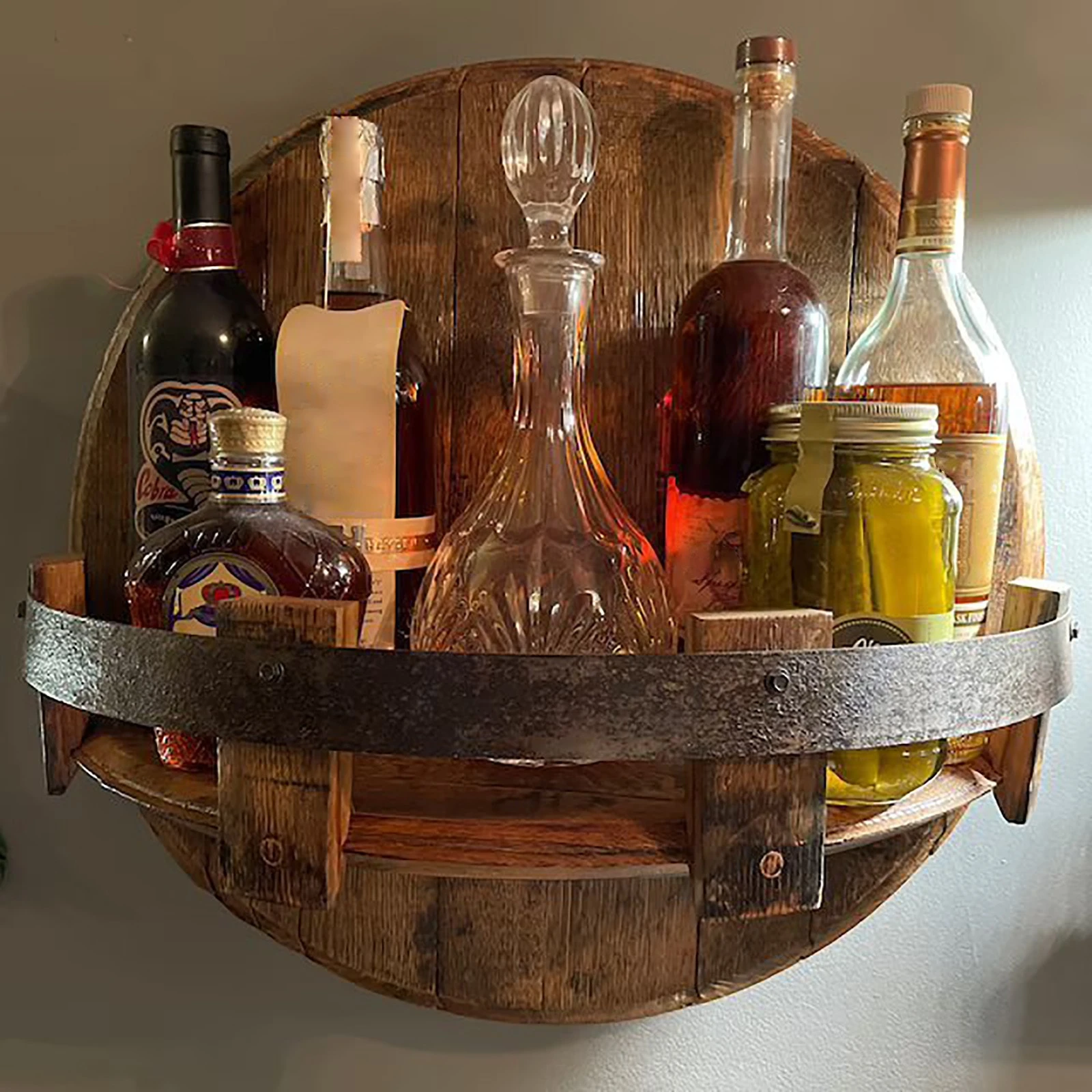 Commotie Bang om te sterven ik luister naar muziek Hand Crafted Drankfles Display Wandmontage Vintage Houten Whiskey Vat Plank  Wijn Opslag Plank Keuken Bar Bar| | - AliExpress