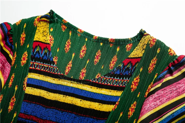 Женское платье размера плюс, летнее, модное, с принтом, эластичное, Miyake, плиссированное, с круглым вырезом, Бандажное, с рукавами, Повседневное платье, до колен