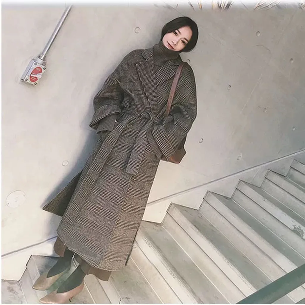 JAYCOSIN пальто в клетку Женское пальто Верхняя одежда зимняя одежда модная теплая шерстяная смесь женское элегантное шерстяное пальто на шнуровке