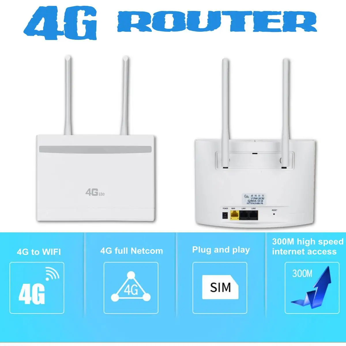 

NEW 3G/4G Wireless WIFI Router 300Mbps 4G LTE CPE WIFI ROUTER Modem with Sim Card Slot PK B310,B315,B593,B525,E5186