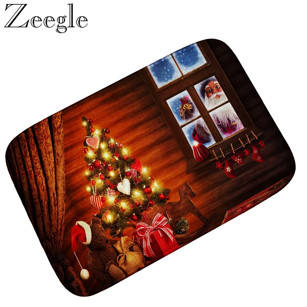 Zeegle Christmas Home Decor Doormat Non-slip Floor Mat Hallway Carpet Living Room Rug Absorbent Foot Mat Flannel Bedroom Carpet