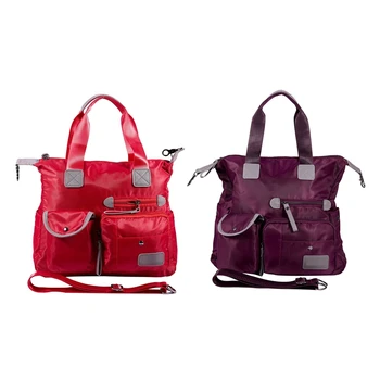 

2 Pcs Ladies Fashion Waterproof Oxford Tote Bag Casual Nylon Shoulder Bag Large Capacity Canvas Bag, Red & Purple