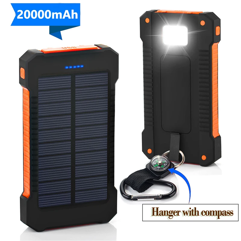 Foldable Solar Power Bank 20000mAh Waterproof Powerbank with LED Flashlight Dual USB Solar Panel Charger for Xiaomi iPhone 12 11 best wireless power bank