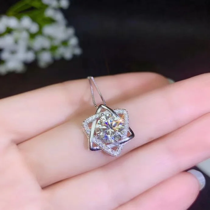 Круглые серебряные подвески Moissanite, 1 CT D VVS, роскошные Подвески Moissanite Weding для женщин