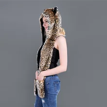 Искусственный мех животных шапка шарф перчатки зимние варежки 3 в 1 Функция толстовка с лапами уши FIF66