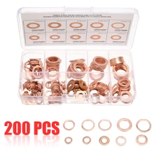 Washer Auto-Hardware-Tools Full-Gasket-Seal Copper for M5-M14 200pcs Flat-Ring Fuel-Hydraulic-Fittings-Set