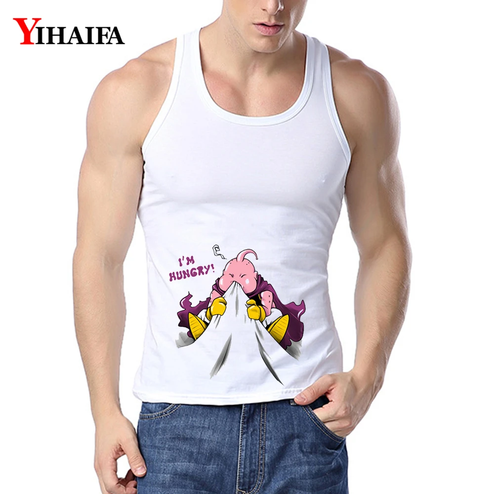 

YIHAIFA Mens Dragonball Anime Buu Printed Singlet Bodybuilding Tank Top Men Fitness Shirt Sleeveless Vest GYM Tops
