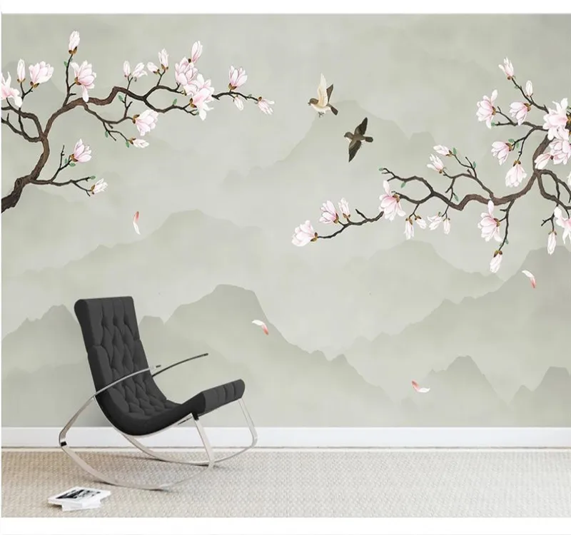

Оригинальный домашний фон настенная бумажная роспись Новый китайский стиль Магнолия gongbi цветы и птицы фоновая стена