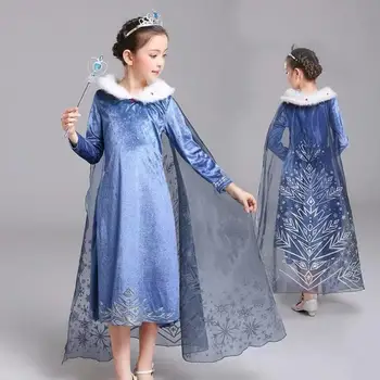

2 Costume Girls Princess Anna Elsa Dress Snow Queen Halloween Fancy Party Dress Christmas Cosplay Clothing