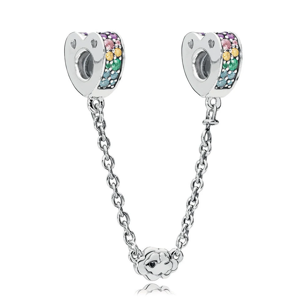 

Authentic 925 Sterling Silver Bead Multi-Colored Arcs of Love Safety Chain Charm Fit Pandora Women Bracelet Bangle DIY Jewelry