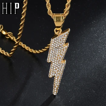 

Hip Hop Bling Iced Out Micro Paved Stainess Steel Lightning Pendants & Necklaces For Men Rapper Jewelry With Chain