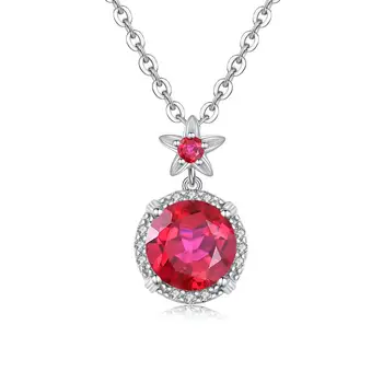 

925 Sterling Silver Round Pendant Shiny Natural Ruby Gemstone Pendant Necklace Without Chain Fine Jewelry For Women Gift Fashion