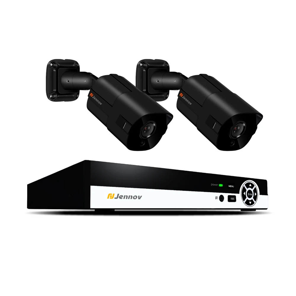 Jennov 4ch 5MP H.265 CCTV система безопасности NVR POE Комплект Открытый водонепроницаемый HD IP камера наблюдения аудио видео P2P набор Danale - Цвет: 2 Pcs Black Cameras