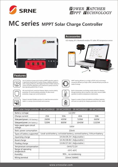 Spécialités Électriques - SRNE Solar régulateur solaire bluetooth MPPT 50  Ampères